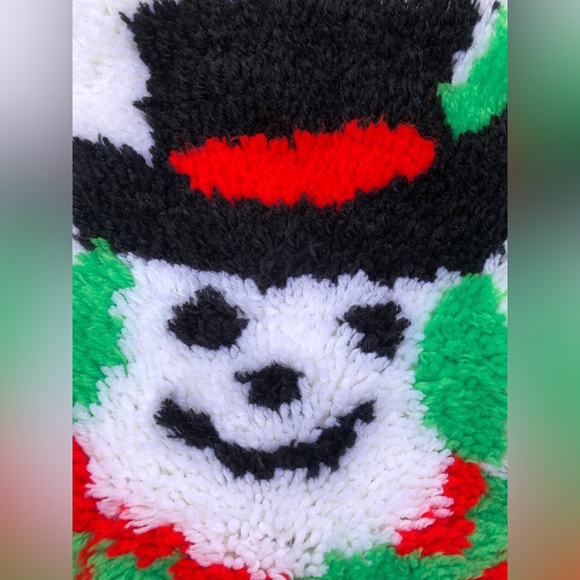 Kitschy Snowman Latch hook wall hanging Retro kitsch 50s 60s 1950s 1960s cute💚 - Picture 3 of 6